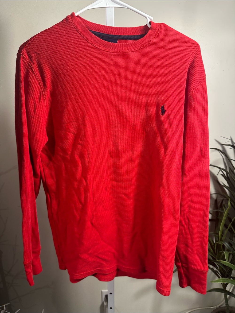N244. Polo by Ralph Lauren Men’s Red Long-Sleeve Ribbed Sleep Shirt